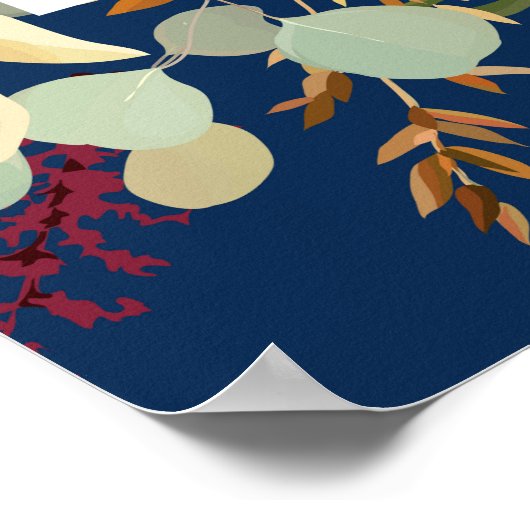 Blaue Marsala Rosa Blütenhochzeit Poster (Ecke)