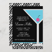 Blaue Martini- und Zebramuster Einladung (Vorne/Hinten)