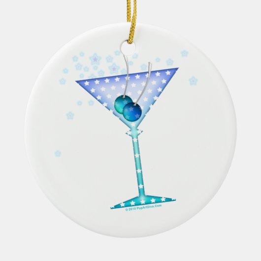 Blaue Martini-Verzierung Keramik Ornament (Vorne)