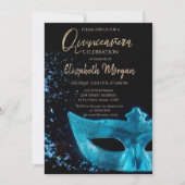 Blaue Maske, Confetti Quinceñera Einladung (Vorderseite)
