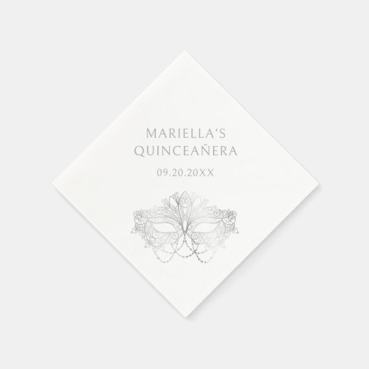 Blaue Maskerade-Maske Elegante Quinceanera Serviette (Ecke)