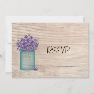 Blaue Mason-Glas Veilchen Hochzeitsempfang RSVP Einladung