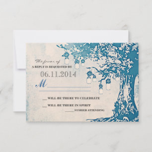 blaue Mason-Gläser Baum rustikale Hochzeit RSVP-Ka RSVP Karte