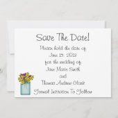 Blaue Mason Jar Stiefmütterchen Save The Date (Rückseite)