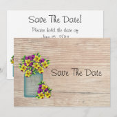 Blaue Mason Jar Stiefmütterchen Save The Date (Vorne/Hinten)