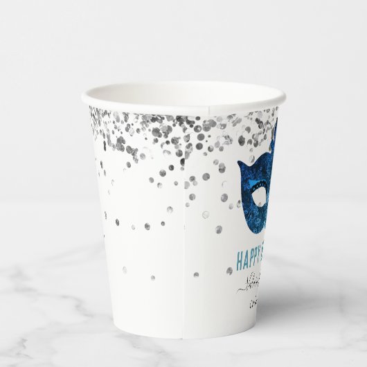 Blaue Masquerade Geburtstagsparty Pappbecher (Rechts)