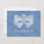 Blaue Masquerade Maske Elegante Dankeskarte (Vorderseite)