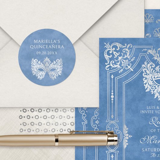 Blaue Masquerade Maske Elegante Runder Aufkleber