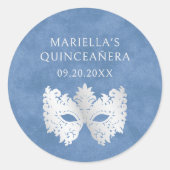 Blaue Masquerade Maske Elegante Runder Aufkleber (Vorderseite)