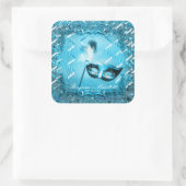 Blaue Masquerade Maske Elegantes Ball Party Quadratischer Aufkleber (Tasche)