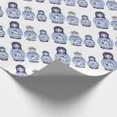 Blaue Matryoshka Puppen Geschenkpapier (Ecke)