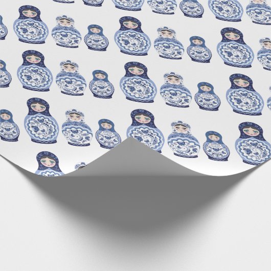 Blaue Matryoshka Puppen Geschenkpapier (Ecke)