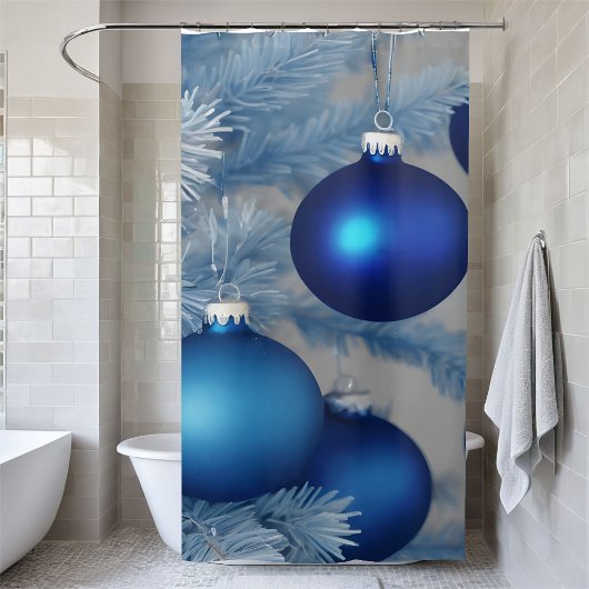 Blaue Mattierte Ornamente Weihnachten Duschvorhang