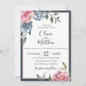 Blaue Mauve Botanicals Hochzeit Einladung (Vorderseite)