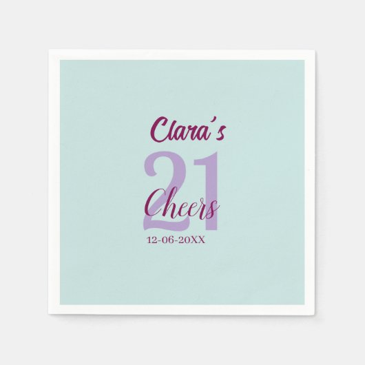 blaue mauve prost 21. Geburtstag Name Datum Serviette (Vorderseite)