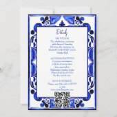 Blaue, mediterrane Fliesen in einer Hochzeit Einladung (Rückseite)