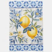 Blaue, mediterrane Fliesen mit Zitronen Geschirrtuch