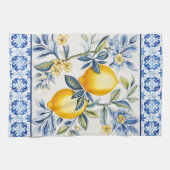 Blaue, mediterrane Fliesen mit Zitronen Geschirrtuch (Horizontal)
