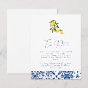 Blaue mediterrane Kachel & Zitrusfrüchte Hochzeits Begleitkarte
