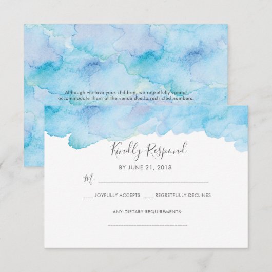 Blaue Meerbrise Watercolor RSVP-Karten Einladung (Vorne/Hinten)