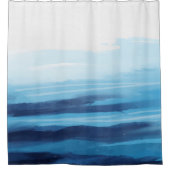 Blaue Meeresfarbe Abstraktes Meer Monogramm Duschvorhang (Vorderseite)