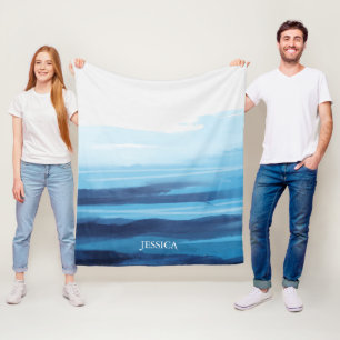 Blaue Meeresfarbe Abstraktes Meer Monogramm Fleecedecke