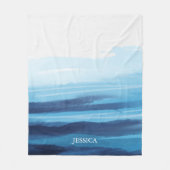 Blaue Meeresfarbe Abstraktes Meer Monogramm Fleecedecke (Vorderseite)