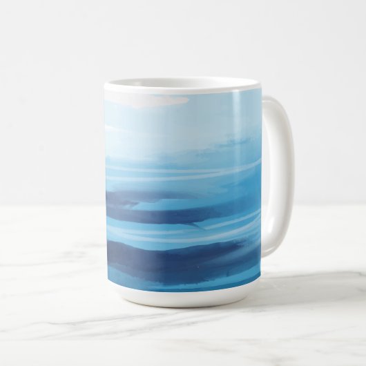 Blaue Meeresfarbe Abstraktes Meer Monogramm Kaffeetasse (VorderseiteRechts)