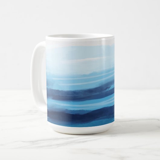 Blaue Meeresfarbe Abstraktes Meer Monogramm Kaffeetasse (Vorderseite Links)