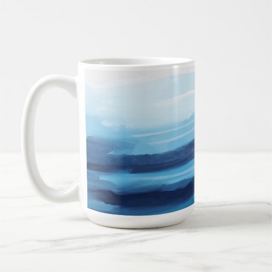 Blaue Meeresfarbe Abstraktes Meer Monogramm Kaffeetasse (Links)
