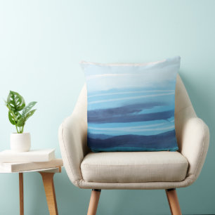 Blaue Meeresfarbe Abstraktes Meer Monogramm Kissen