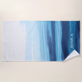 Blaue Meeresfarbe Abstraktes Meer Monogramm Strandtuch (Vorderseite)