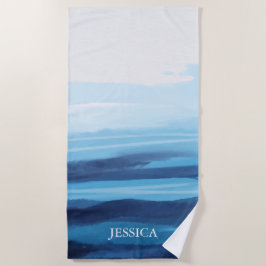 Blaue Meeresfarbe Abstraktes Meer Monogramm Strandtuch