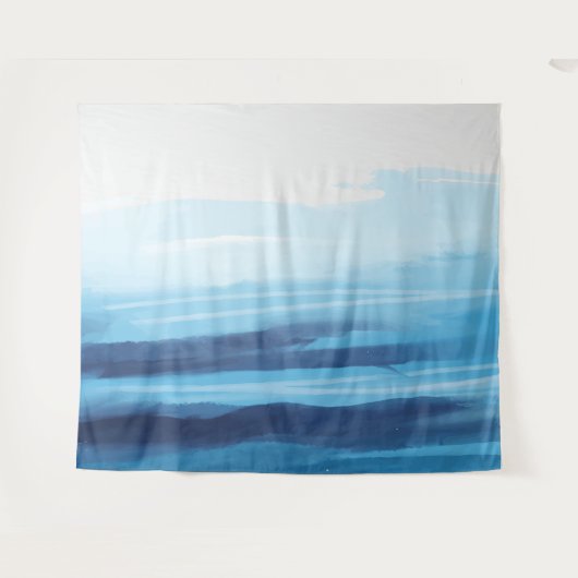 Blaue Meeresfarbe Abstraktes Meer Monogramm Wandteppich (Vorderseite (Horizontal))