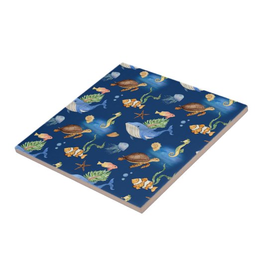 Blaue Meereslebewesen Fliese (Seite)