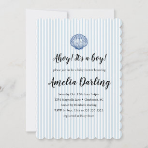 Blaue Meeresmuschel Baby Junge Baby Shower Streife Einladung