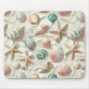 Blaue Meeresmuschel Pfirsich Korallen Strandhaus Mousepad