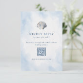 Blaue Meeresmuschel-Strand-QR-Code RSVP Karte (Stehend Vorderseite)