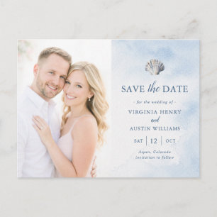 Blaue Meeresmuschel Strand Save-the-Date-Postkarte Postkarte