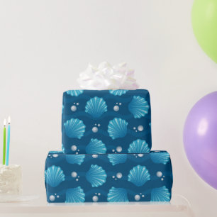 Blaue Meeresmuschel und Meeresperlen Geschenkpapier