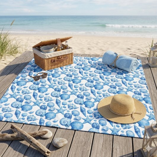 Blaue Meeresmuscheln. Maritim. Fleece-Decke Fleecedecke