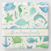 Blaue Meeressäugefische Delphine Familienname Steinuntersetzer (Vorderseite)