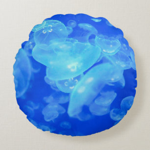 Blaue Meeressäugequalle rund Kissen