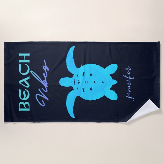 Blaue Meeresschildkröte Personalisiert Strandtuch (Vorderseite)