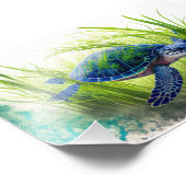 Blaue Meeresschildkröte, Schildkröte, Meeresdekora Fotodruck (Ecke)