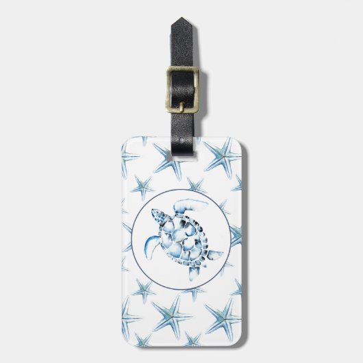 Blaue Meeresschildkröte und Starfish Gepäckanhänger (Vorderseite vertikal)