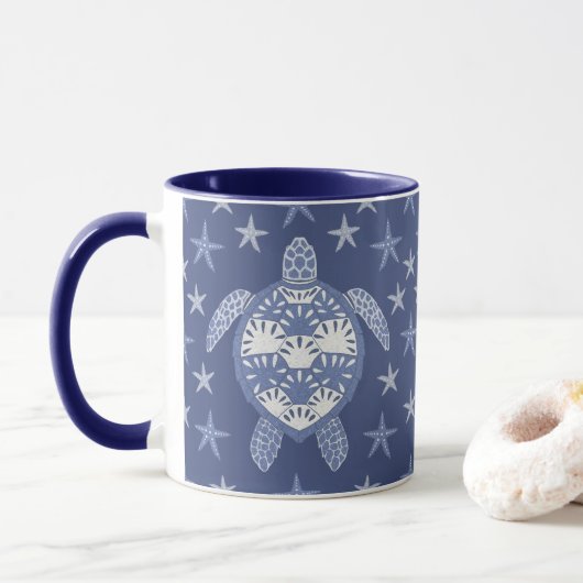 Blaue Meeresschildkröte und Starfish-Muster Tasse (Mit Donut)