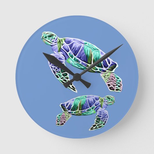 Blaue Meeresschildkröten Runde Wanduhr (Vorderseite)