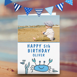 Blaue Meerestiere Krebse Muschel Junge Geburtstag  Karte