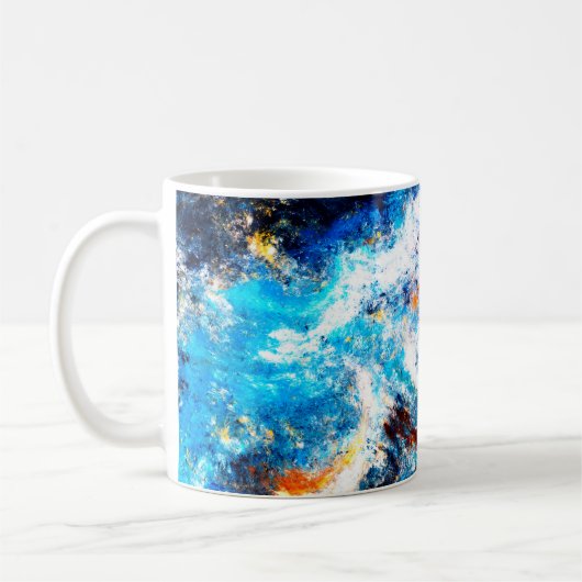 Blaue Meereswelle. Künstlerische Splash von hellen Kaffeetasse (Links)